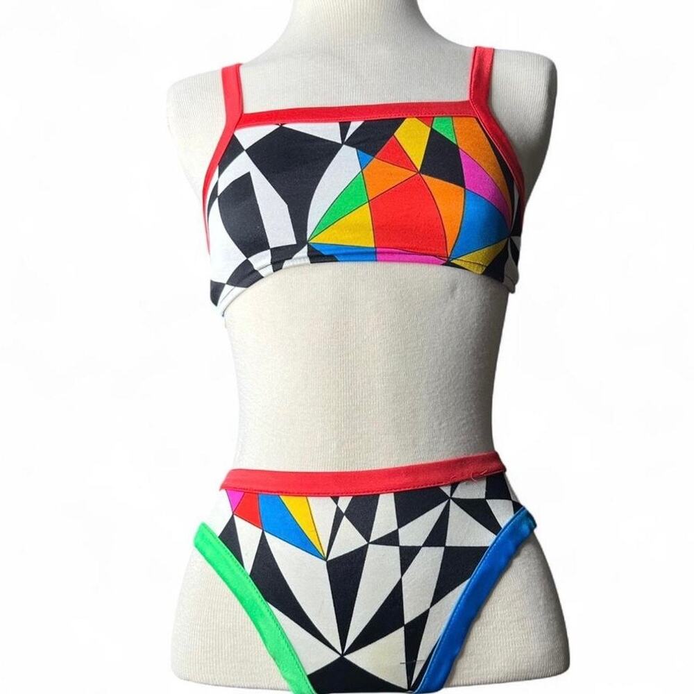 Vintage 80s/90s Gottex Bikini Swimwear Geometric Red 
Women’s Size XS